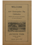 Emancipation Celebration Program 1937 by Walter Perry, British-American Association of Coloured Brothers, and Canadian-American Association of Black Brothers of Ontario